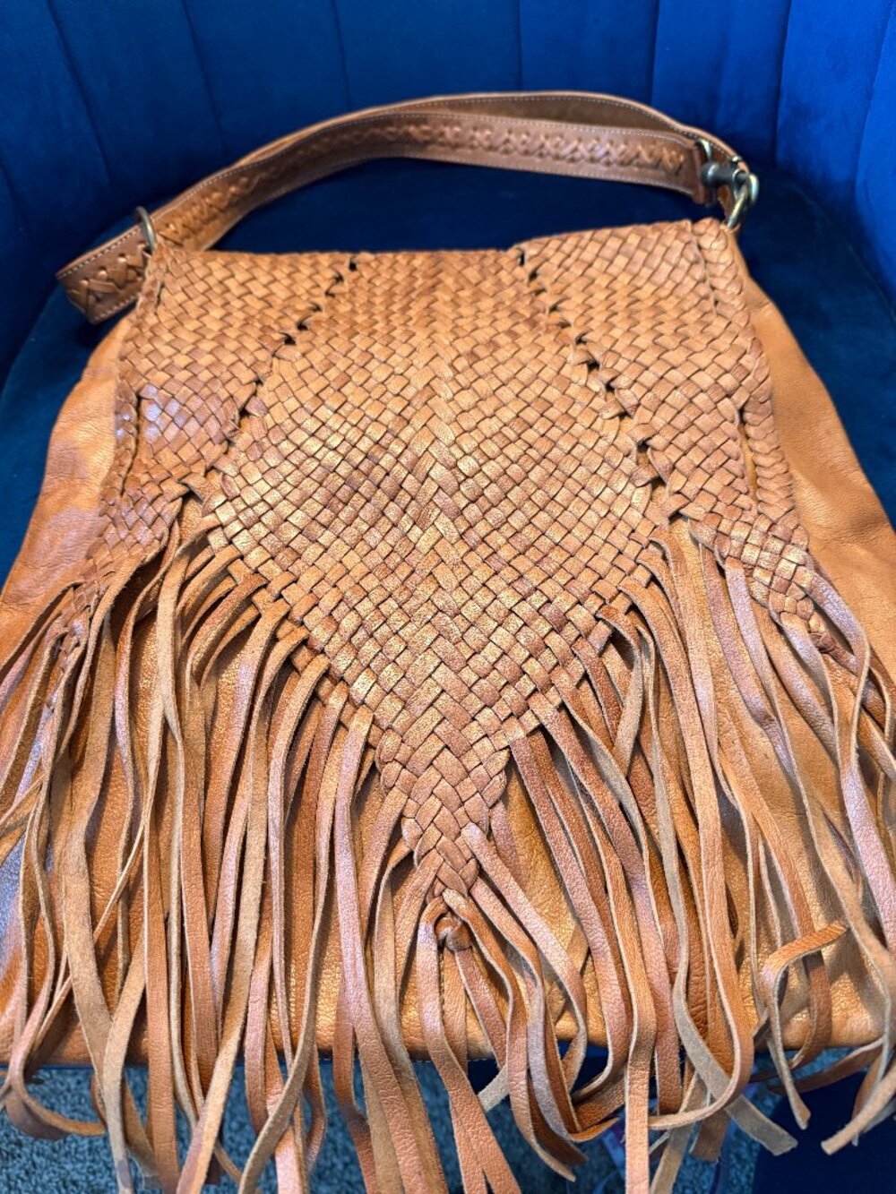 Motif 56 Leather Fringe Boho Bag Shoulder/Crossbody Woven Handbag